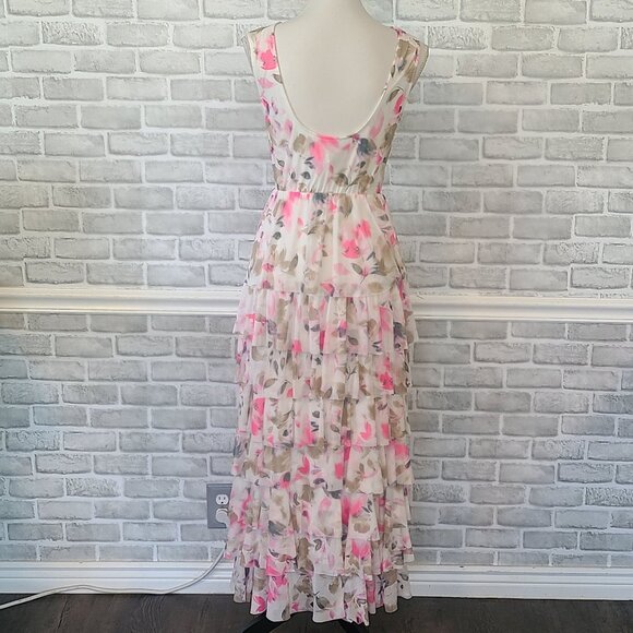 Vince Camuto Pink Floral Chiffon Cowl Neck Maxi Dress XS Low Back Romantic NEW - Picture 3 of 9